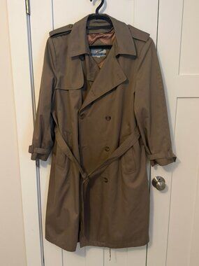 Vintage Stormport Men's Trench Coat 42R Brown Belted Raincoat Removable Liner